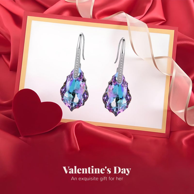 EleQueen 925 Sterling Silver CZ Baroque Drop Hook Earrings Vitrail Light Made with Austrian Crystals, Valentine's Day/Mother's Day/Christmas Jewelry Gift - Image 5